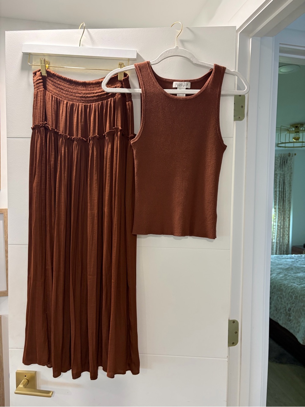 Rachel Zoe Rust Brown Maxi Skirt and Tank Set